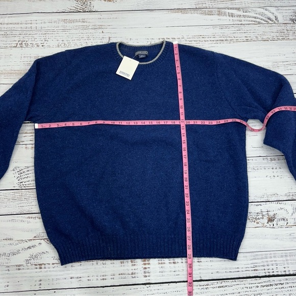 Lands' End Men’s Size XXL Navy Blue Gray Trim 100% Wool Crew Neck Sweater NEW - Picture 5 of 8